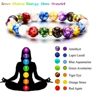 3/$15 New 7 Seven Chakras Healing Energy Reiki Beaded Volcanic Stone Bracelet